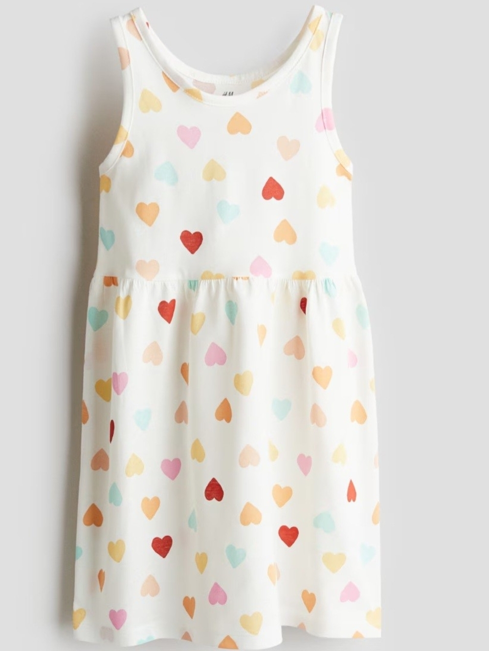 H&M White Tank Dress with Multi-Color Heart Print Size 8-10 Youth